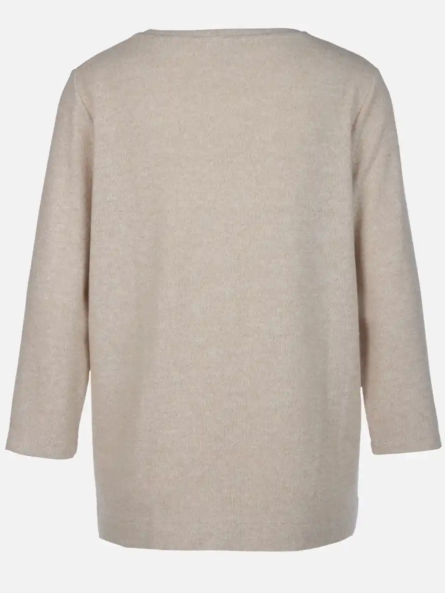 Bild 2 von Damen Flauschshirt mit Print und Glitzersteinchen Beige