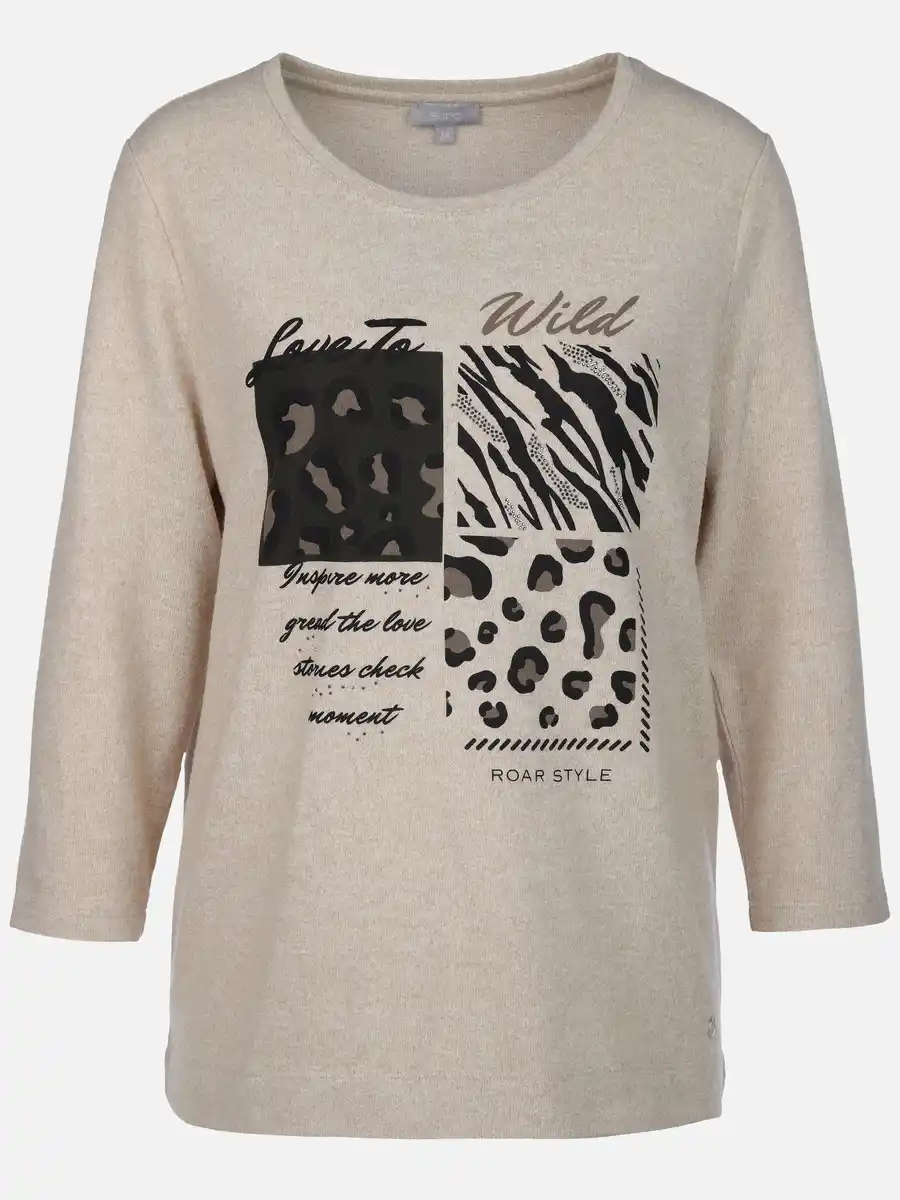 Bild 1 von Damen Flauschshirt mit Print und Glitzersteinchen Beige