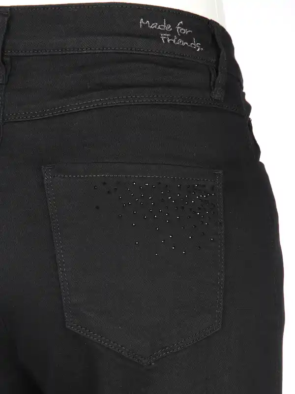 Bild 4 von Damen Jeanshose im Tapered Fit mit Strasssteinchen Schwarz