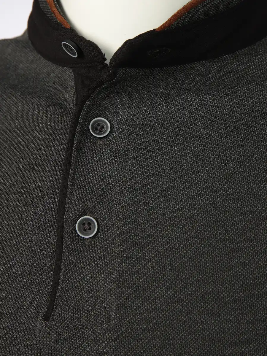 Bild 3 von Herren Stehkragenshirt mit Knopfleiste Grau