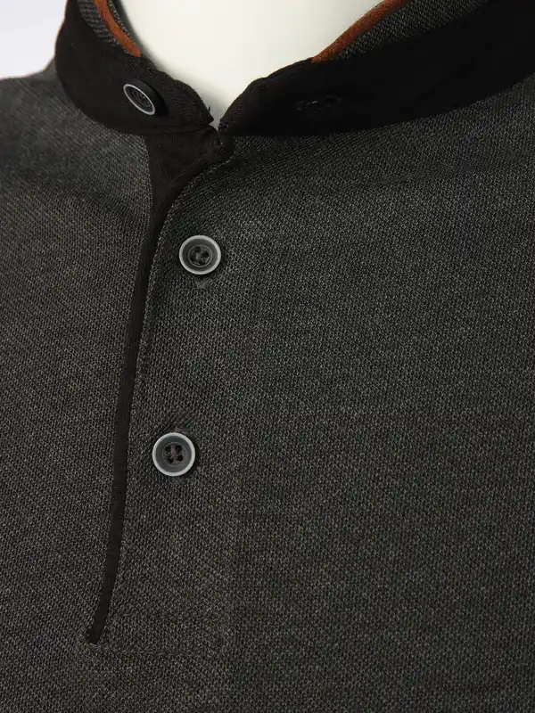 Bild 3 von Herren Stehkragenshirt mit Knopfleiste Grau