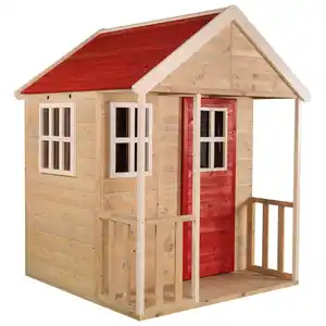 Wendi Toys Holz-Spielhaus 'Fuchs' natur/rot Terrasse 120 x 120 x 155 cm