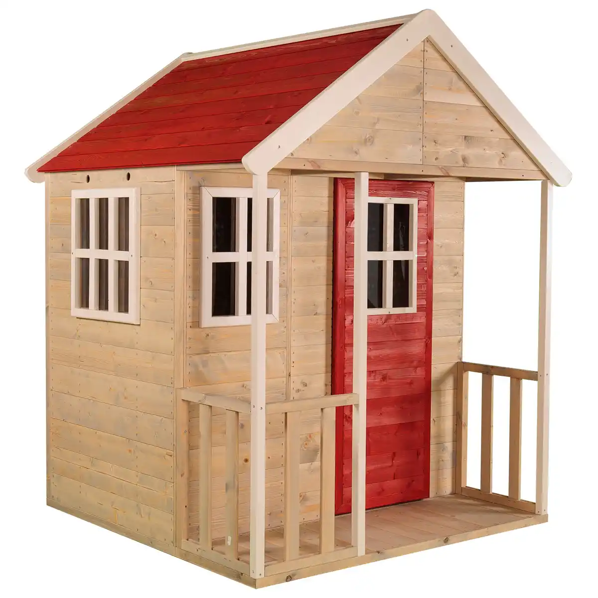 Bild 1 von Wendi Toys Holz-Spielhaus 'Fuchs' natur/rot Terrasse 120 x 120 x 155 cm
