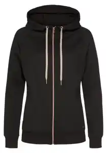 LASCANA Kapuzensweatjacke / Sweatshirtjacke mit Details in Roségold und seitlichen Taschen, Loungeanzug, Schwarz