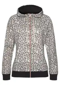 LASCANA Kapuzensweatjacke / Sweatshirtjacke mit Details in Roségold und seitlichen Taschen, Loungeanzug, Beige|schwarz