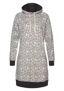 LASCANA Sweatkleid mit Kapuze -seitlichen Eingrifftaschen und Rippbündchen, Beige|schwarz