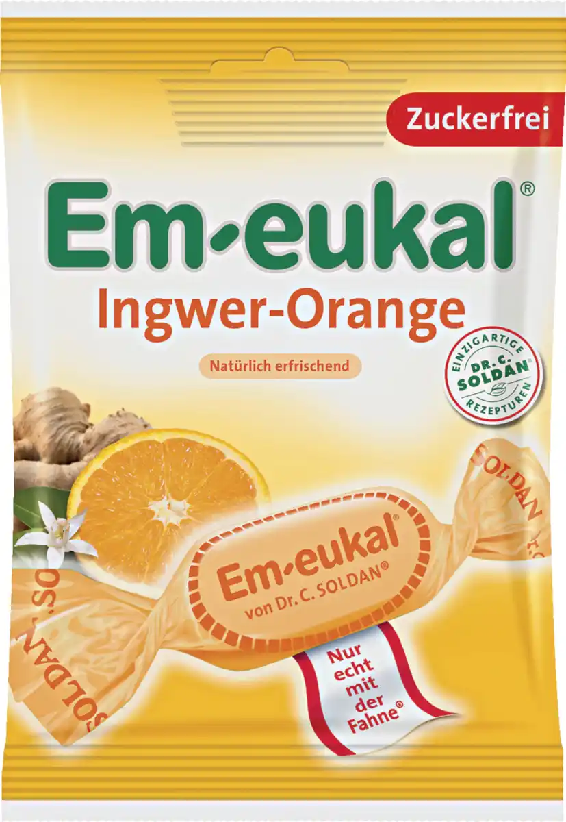 Bild 1 von Em-eukal Zuckerfreie Hustenbonbons mit Ingwer und Orange, 75 g