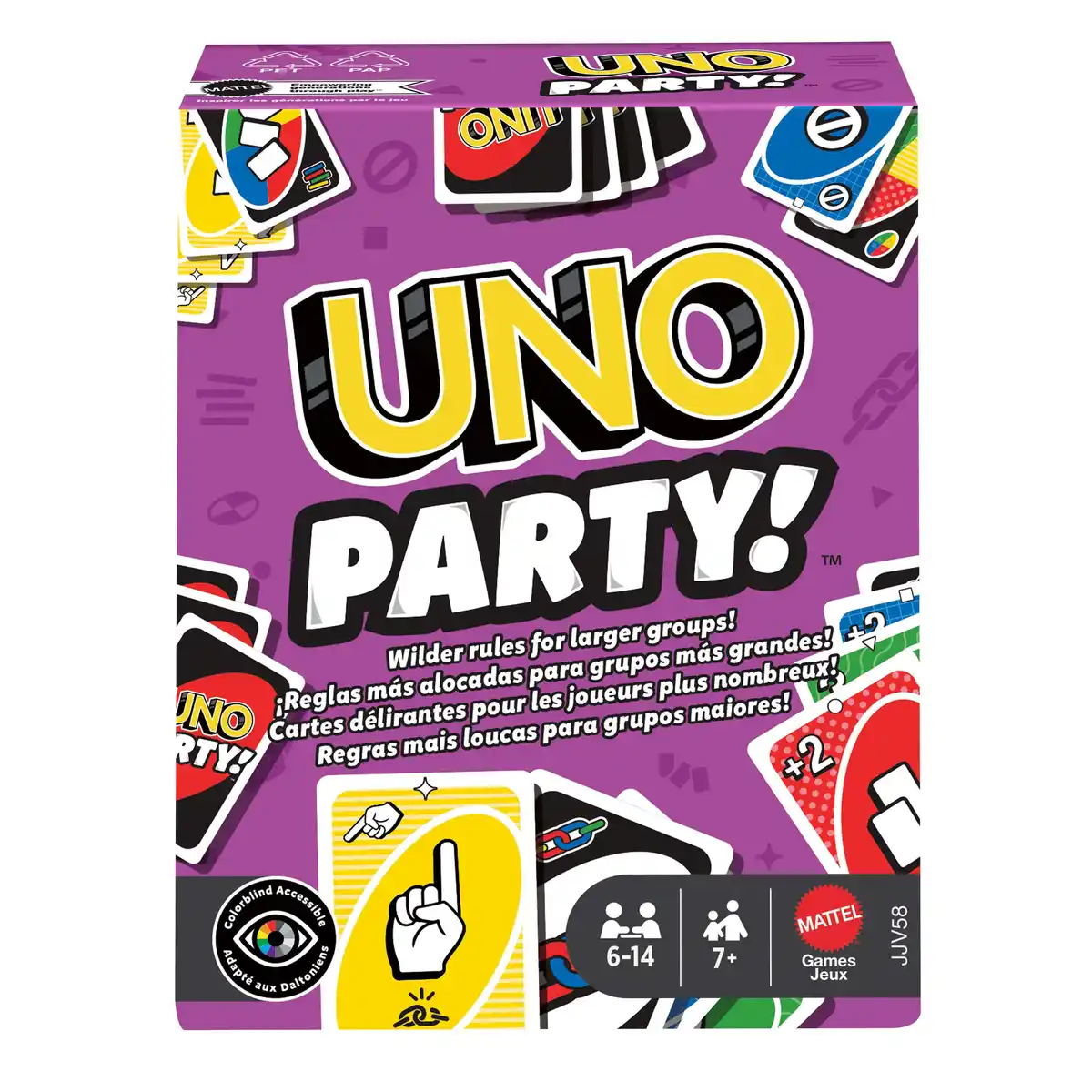 Bild 1 von UNO Party Kartenspiel für große Gruppen, Kinder, Erwachsene, Familienabende, 6 bis 14 Spieler, ab 7 Jahren, 1 Stk