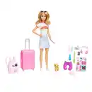 Bild 1 von Barbie Reise-Puppe (blond), Anziehpuppe mit Hund & Urlaubs-Zubehör, 1 Stk