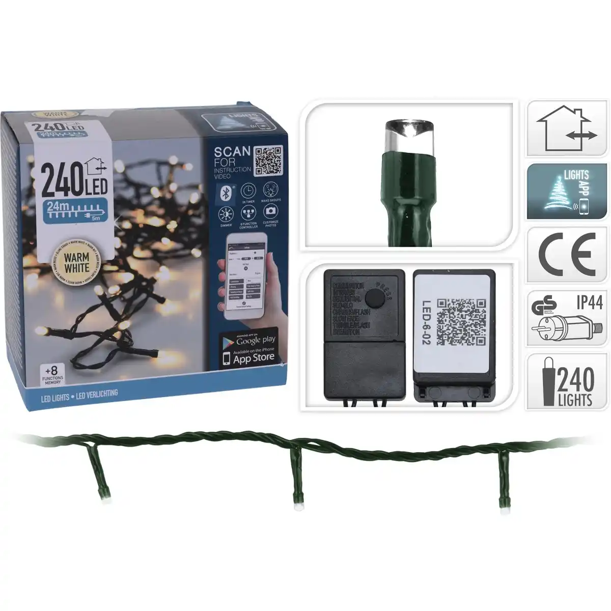 Bild 2 von LED Lichterkette 240 warmweiße LEDs App-Steuerung innen und außen