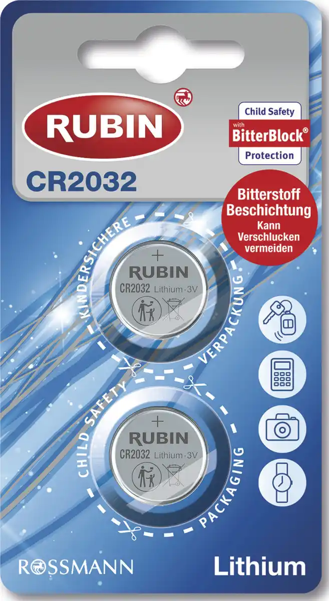 Bild 1 von RUBIN CR2032 Lithium Knopfzelle