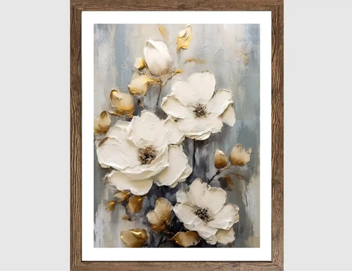 Bild 1 von Bild Blumenmotiv in Creme und Gold