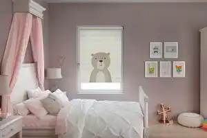 Seitenzugrollo Bär, Lüttenhütt, verdunkelnd, ohne Bohren, Klemmfix, Kinderrollo im Fixmaß, Beige