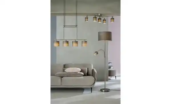 Bild 3 von Trio Stehleuchte, 2-flammig, nickel matt, Stoffschirm grau