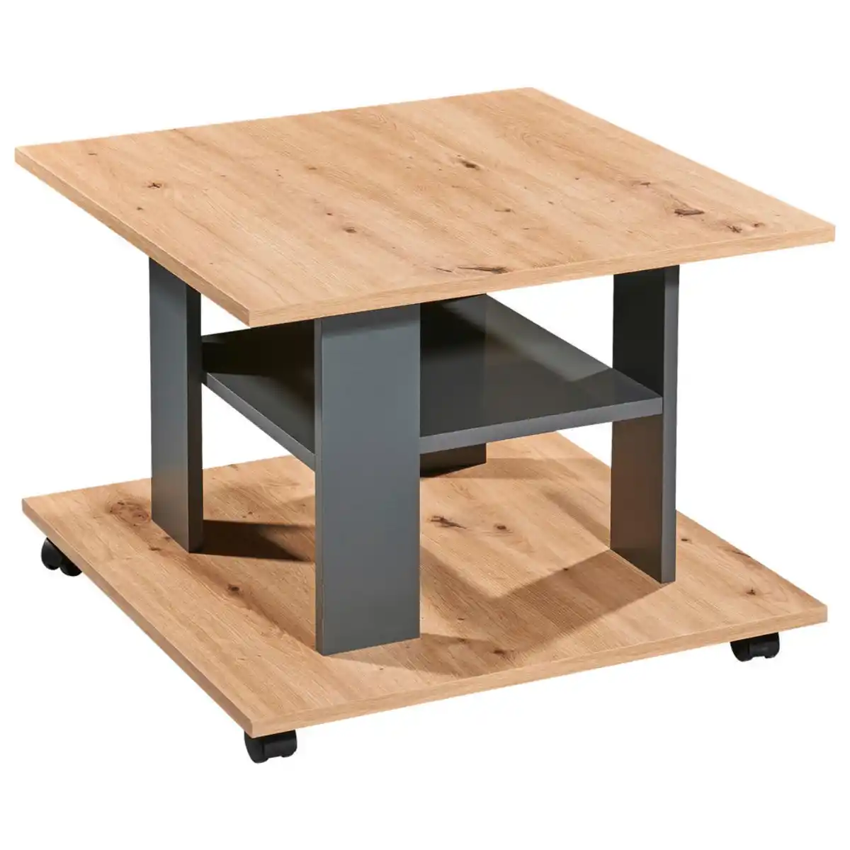 Bild 1 von Carryhome Couchtisch, Anthrazit, Eiche Artisan, Holzwerkstoff, quadratisch, 60x45x60 cm, offenes Fach, Wohnzimmer, Wohnzimmertische, Couchtische, Couchtische mit Rollen