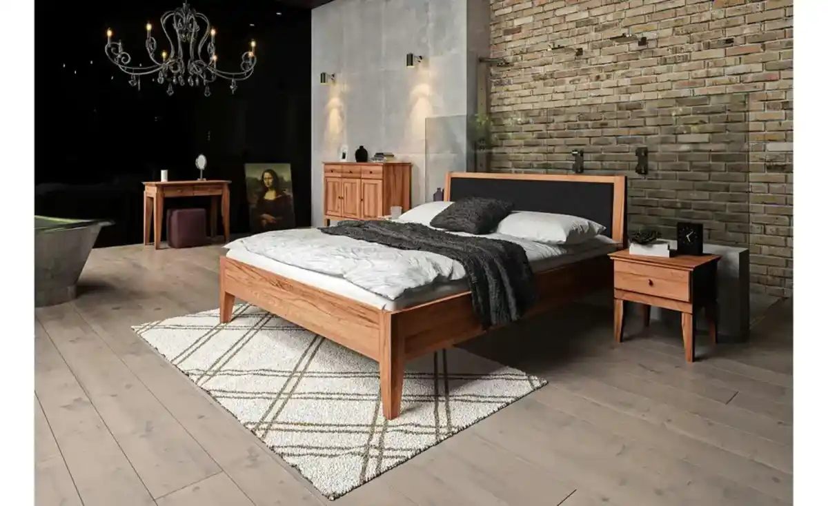 Bild 3 von Massivholzbett mit gepolstertem Kopfteil Erik