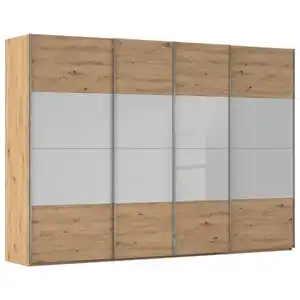 Novel Schwebetürenschrank, Eiche Artisan, Seidengrau, Holzwerkstoff, 8 Fächer, 316x223x68 cm, Blauer Engel, Goldenes M, BQ - Bündnis für Qualität, Made in Germany, Typenauswahl,  umfangreiches Z