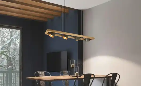 Bild 3 von Trio Pendelleuchte, 4-flammig, Nickel antik mit Pinienholz Bell