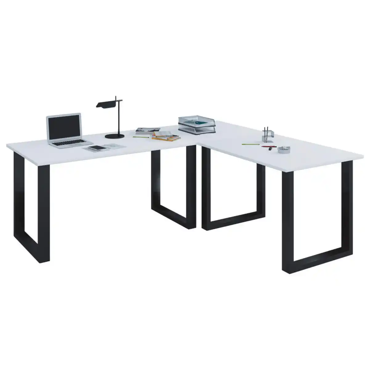 Bild 1 von Mid.you Eckschreibtisch, Schwarz, Weiß, Holzwerkstoff, rechteckig, U-Form, 80x76x160 cm, in verschiedenen Holz-Dekoren erhältlich, Arbeitszimmer, Schreibtische, Eckschreibtische