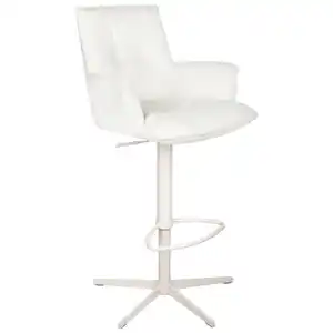 Niels Andersson Barhocker, Creme, Metall, Textil, Drehkreuz, 56x103-120x55 cm, Wippfunktion, Sitzfläche 360° drehbar, automatische Rückholfunktion, Esszimmer, Barmöbel, Barhocker