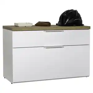Carryhome Garderobenbank, Eiche, Weiß Hochglanz, Metall, 1-Sitzer, 1 Schubladen, 82x53x35 cm, FSC Mix, Garderobe, Garderobenbänke, Garderobenbänke