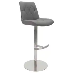 Novel Barhocker, Grau, Edelstahl, Metall, Textil, Säule, Bodenplatte, 44x86-110.5x54.5 cm, Stoffauswahl, Sitzfläche 360° drehbar, mit Griff, automatische Rückholfunktion, Esszimmer, Barmöbel, Ba