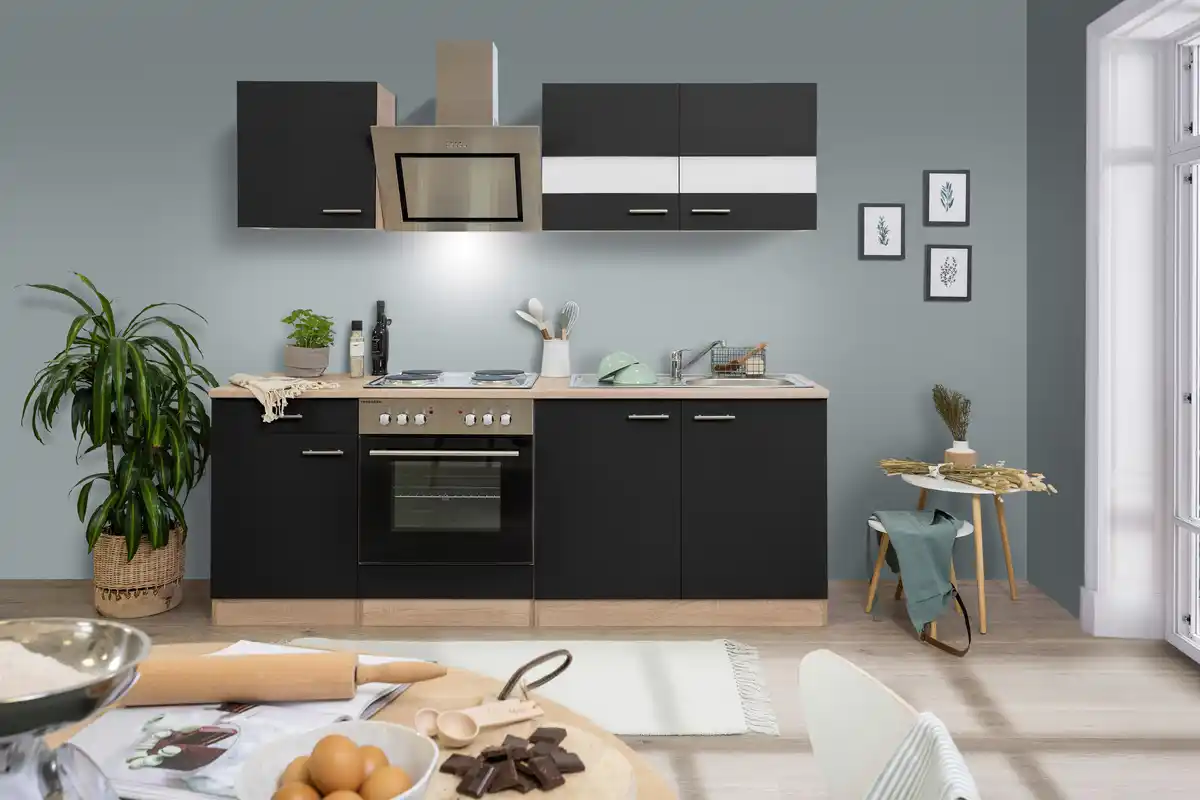 Bild 1 von Küchenblock Merle mit Geräten ca. 210 cm Schwarz, Schwarz