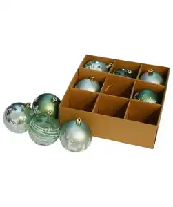 Gemusterte Christbaumkugeln, mintgrün bedruckt