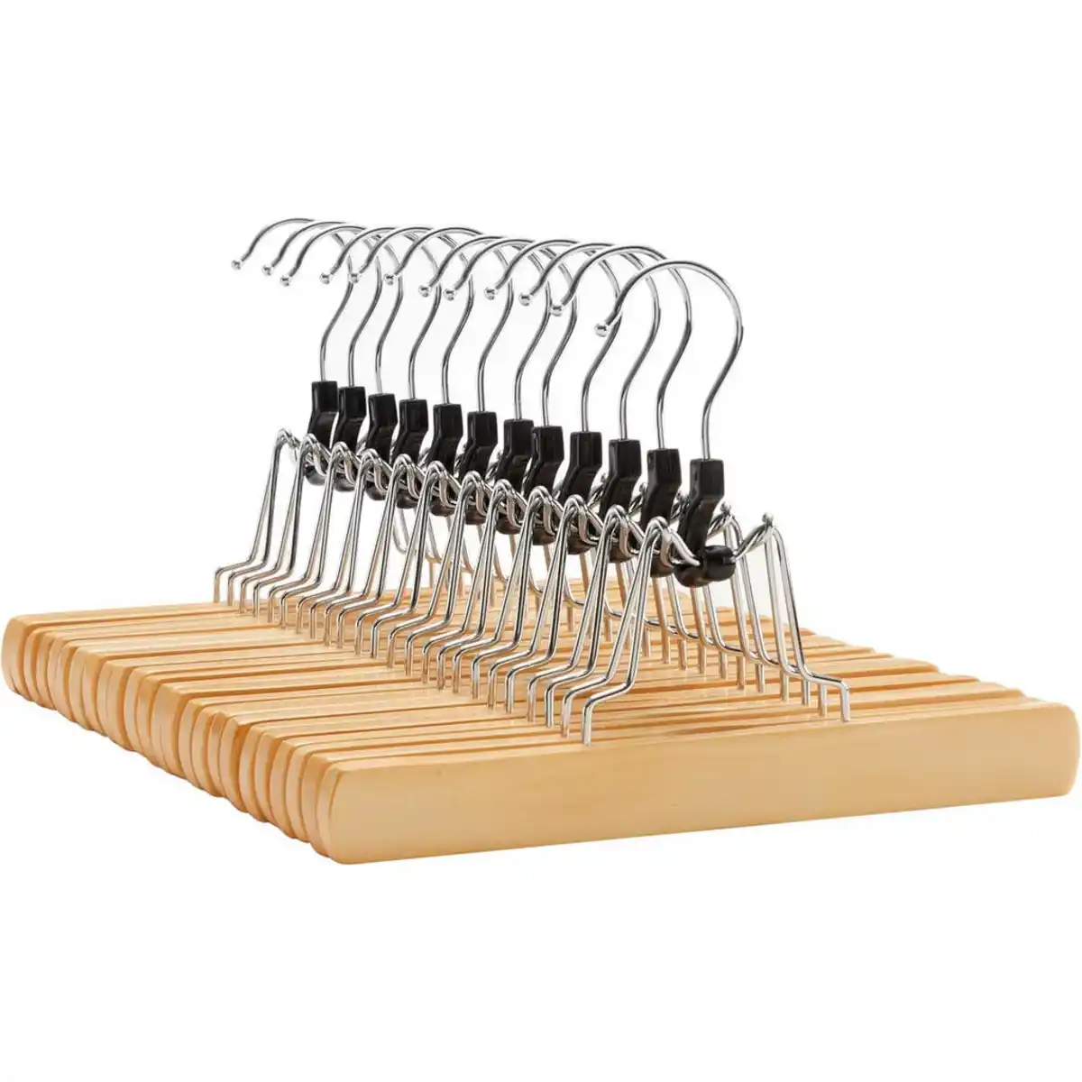 Bild 1 von Hosenbügel, Natur, Holz, Metall, Kunststoff, Schima, 25x2.8x2.2 cm, Haken drehbar, rutschfest, Innenseite mit Filzbelag, Garderobe, Kleiderbügel