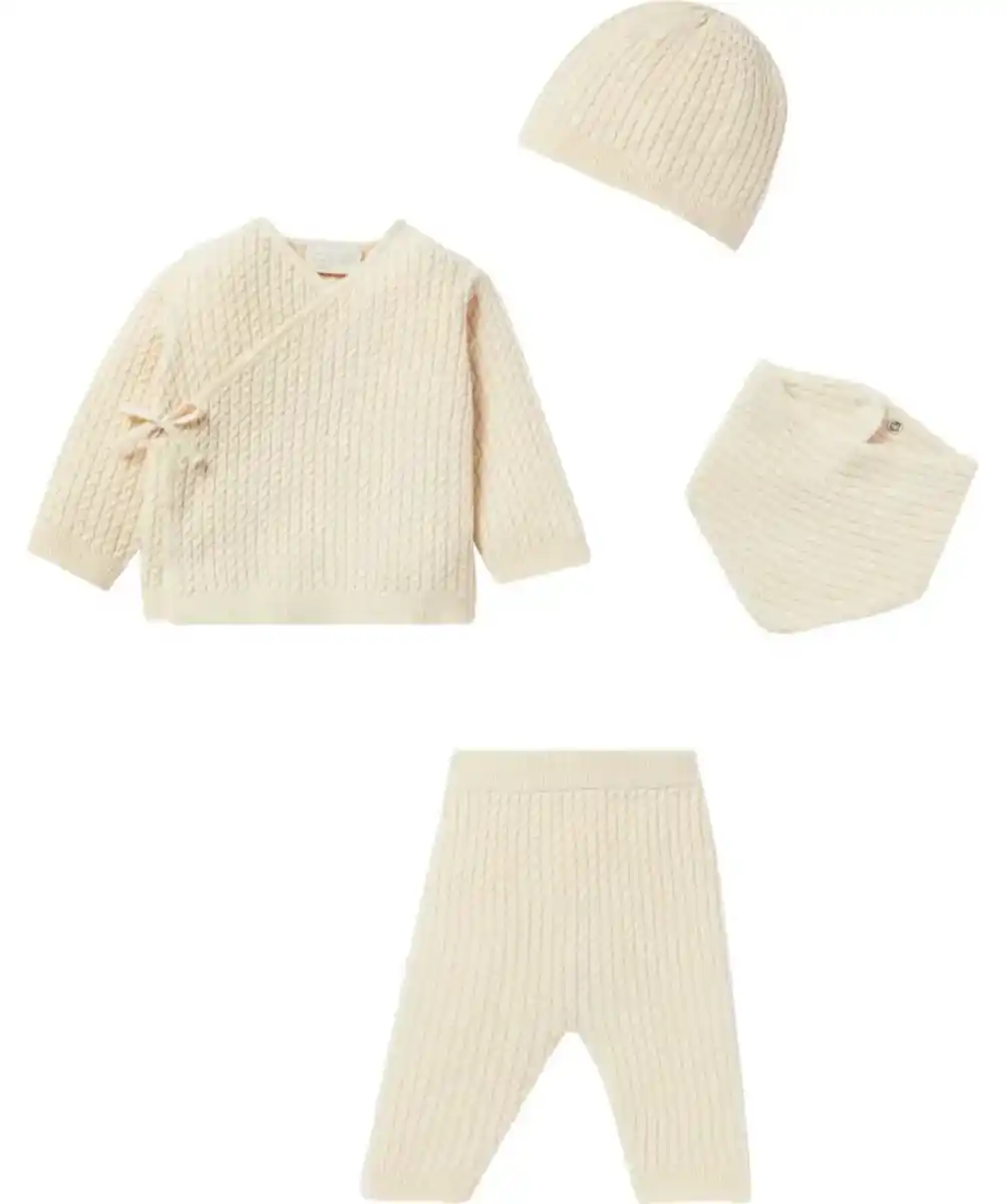 Bild 1 von Newborn Mütze + Oberteil + Halstuch + Hose, offwhite