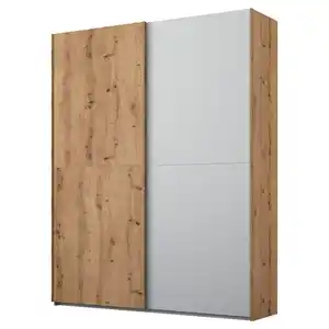 Stylife Schwebetürenschrank, Grau, Eiche, Holzwerkstoff, 4 Fächer, 151x223x68 cm, Blauer Engel, Goldenes M, Made in Germany, Typenauswahl, Beimöbel erhältlich, umfangreiches Zubehör in verschied