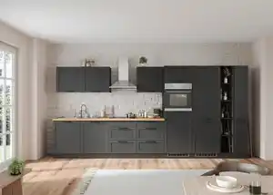 Küchenzeile Meran mit Geräten ca. 420 cm Grau/Eiche Dekor, Grau, Eiche Wotan