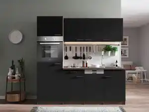 Küchenblock Oliver mit Geräten ca. 205 cm Schwarz, Schwarz