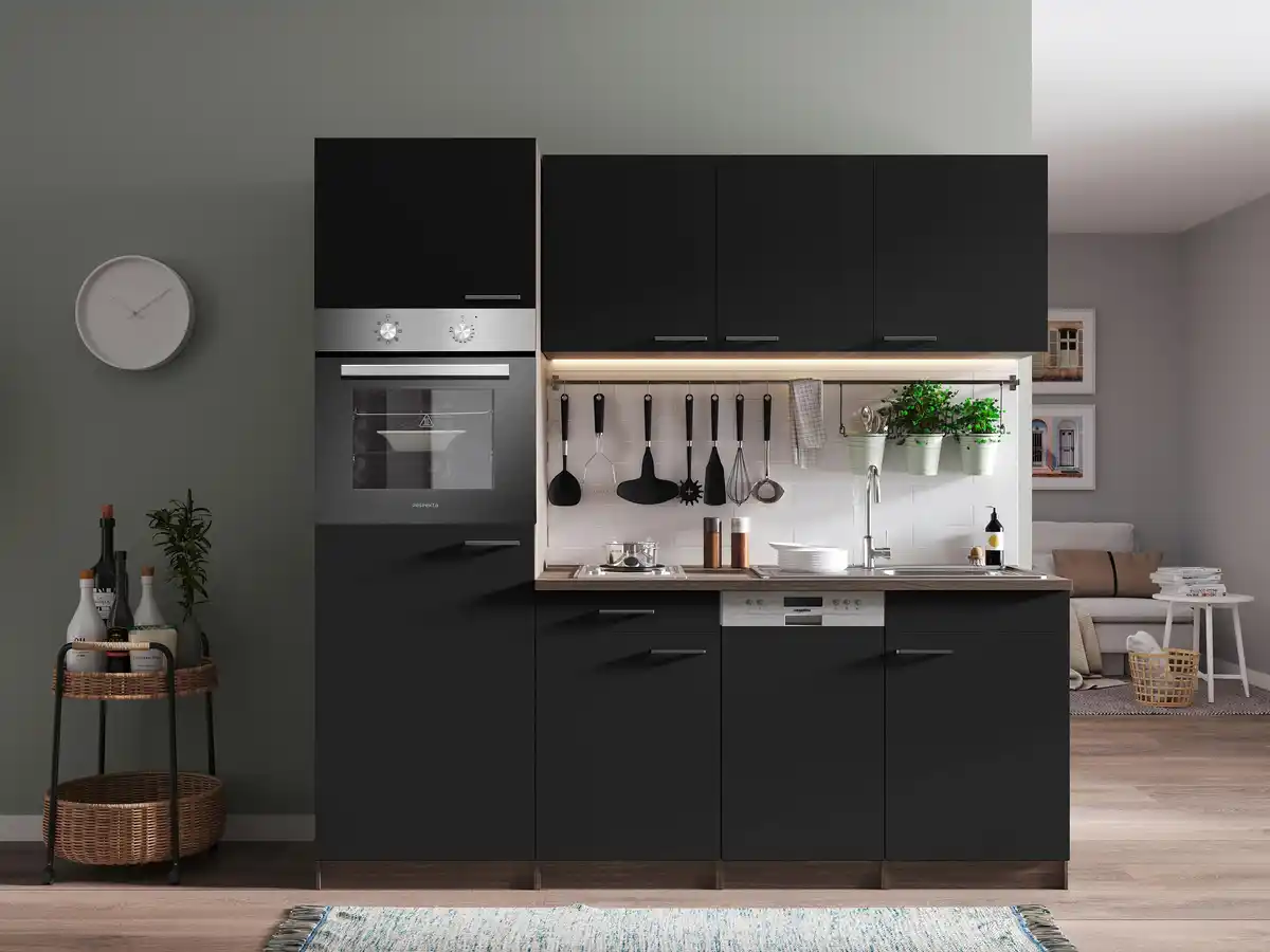 Bild 1 von Küchenblock Oliver mit Geräten ca. 205 cm Schwarz, Schwarz