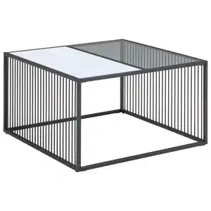 Livetastic Couchtisch, Grau, Schwarz, Weiß, Metall, Glas, rechteckig, Flachrohr, 75x42x75 cm, Wohnzimmer, Wohnzimmertische, Couchtische