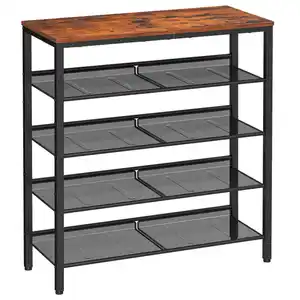 Boxxx Schuhregal Vasagle, Braun, Schwarz, Metall, Holzwerkstoff, Vintage, 75x93x28 cm, Typenauswahl, stehend, Garderobe, Schuhaufbewahrung, Schuhregale