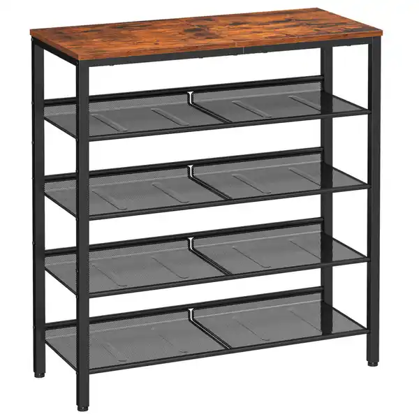 Bild 1 von Boxxx Schuhregal Vasagle, Braun, Schwarz, Metall, Holzwerkstoff, Vintage, 75x93x28 cm, Typenauswahl, stehend, Garderobe, Schuhaufbewahrung, Schuhregale