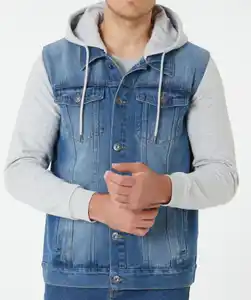 Jeansjacke mit Ärmeln aus Sweatstoff, jeansblau