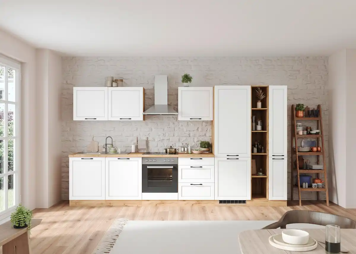 Bild 1 von Küchenzeile Meran mit Geräten ca. 360cm Weiß/Eiche, Weiß, Eiche Wotan