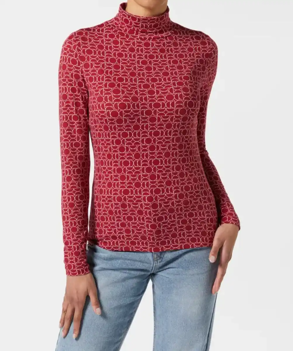 Bild 1 von Langarmshirt mit Rollkragen, dunkelrot bedruckt