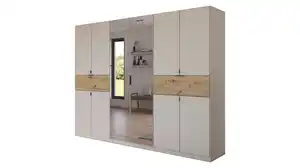 Kleiderschrank mit Spiegel beige Artisan Eiche 271 cm -  rauch - SAJO