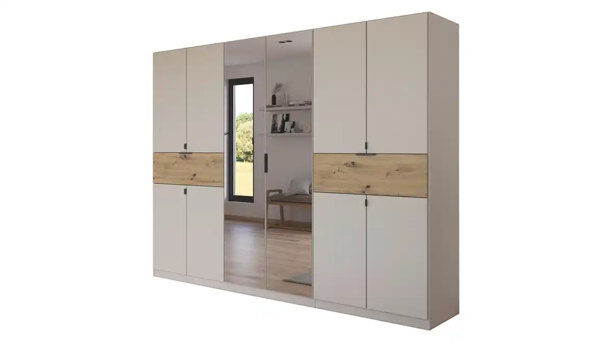 Bild 1 von Kleiderschrank mit Spiegel beige Artisan Eiche 271 cm -  rauch - SAJO
