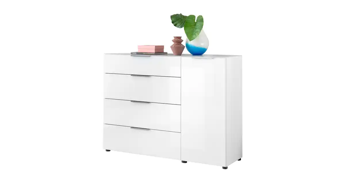 Bild 1 von Kommode 4 Schubladen - weiß - Glasfront - 135 cm - SANTORIN
