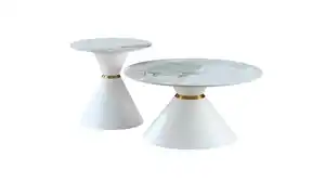 Couchtisch 2er-Set Marmoroptik weiß hochglanz - 80 cm - 60 cm - BASILA