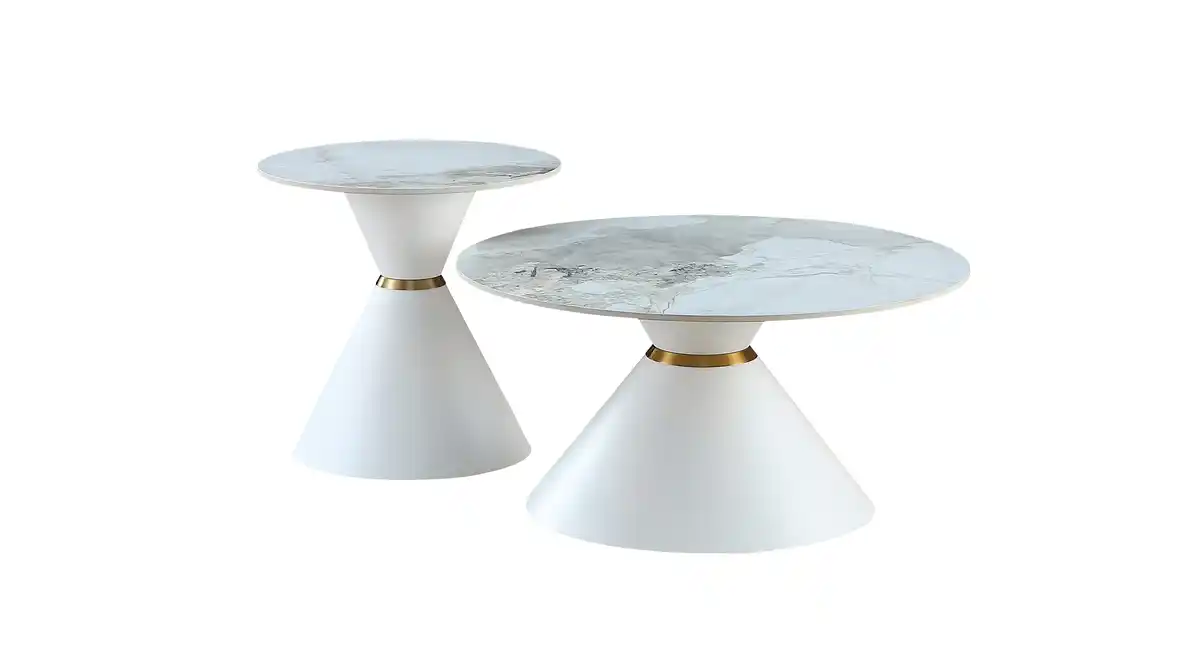 Bild 1 von Couchtisch 2er-Set Marmoroptik weiß hochglanz - 80 cm - 60 cm - BASILA