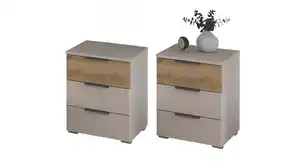 Nachttisch Paar beige Eiche 40 x 40 cm 3 Schubladen - rauch - SAJO