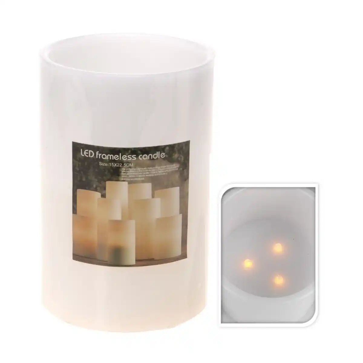 Bild 1 von LED Echtwachs Kerze 15x22,5cm 3LED flackernd flammenlos Tischkerze Dekokerze