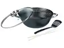Bild 1 von GSW Wok-Set, Ø 32 cm, 5-teilig, Gusseisen, Aroma-Glasdeckel, mit Ablagegitter
