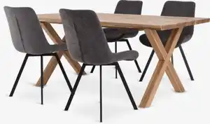GRIBSKOV L180 Tisch Eiche natur + 4 HYGUM Stühle grau