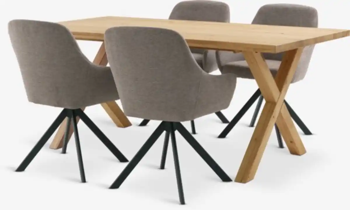 Bild 1 von GRIBSKOV L180 Tisch Eiche natur + 4 ROSTRUP sand/schwarz